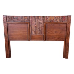 Lane Pueblo Brutalist Mid-Century Modern Oak Queen Size Headboard, 1970s