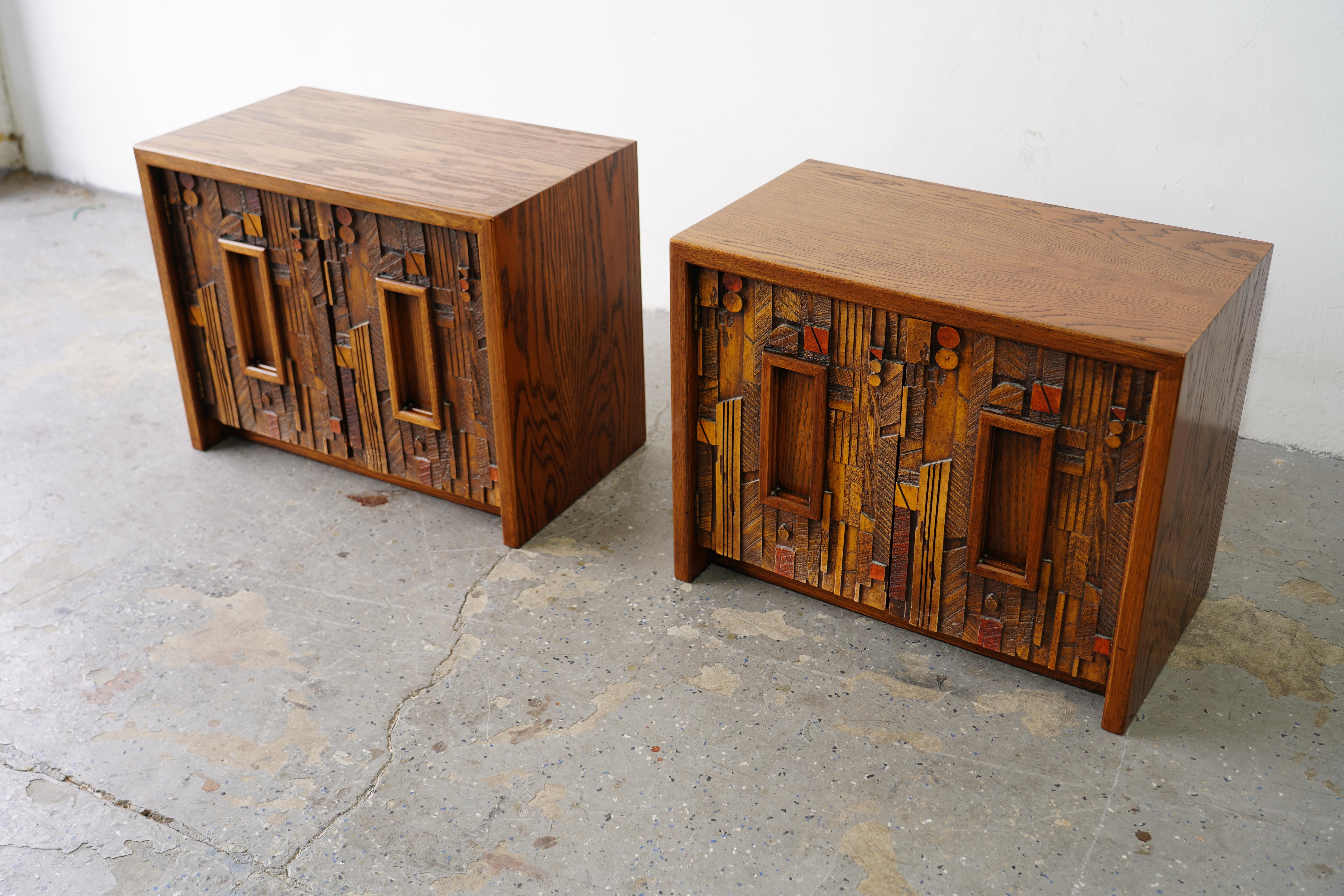 American Lane “Pueblo” Mid-Century Modern  Paul Evans Style  Brutalist Nightstands For Sale