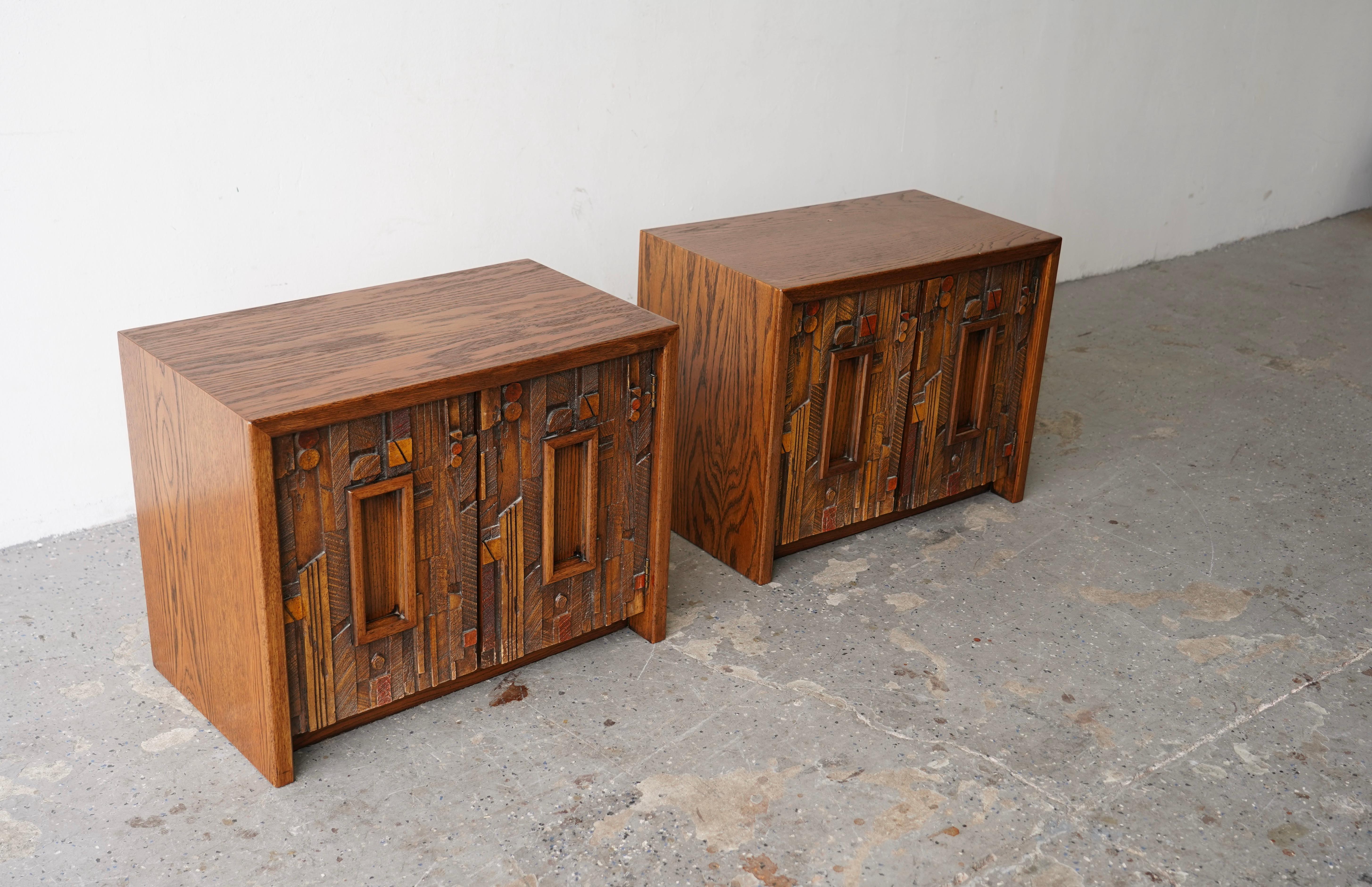 Lane “Pueblo” Mid-Century Modern  Paul Evans Style  Brutalist Nightstands In Good Condition For Sale In Las Vegas, NV