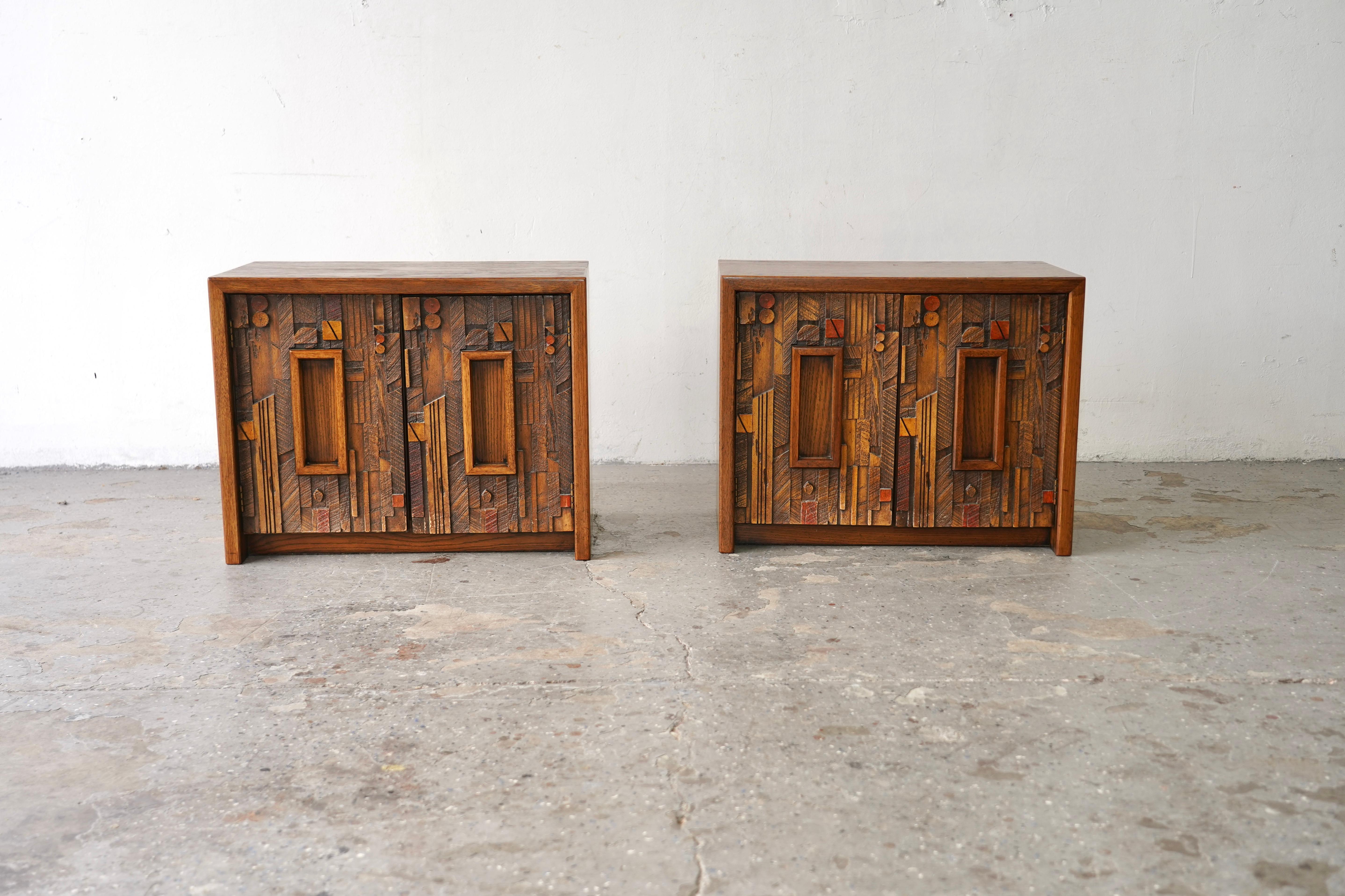 Lane “Pueblo” Mid-Century Modern  Paul Evans Style  Brutalist Nightstands For Sale 3