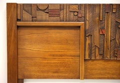 LANE Pueblo Oak Mid 20th Century Brutalist Queen Size Headboard