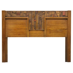 LANE Pueblo Oak Mid 20th Century Brutalist Queen Size Headboard