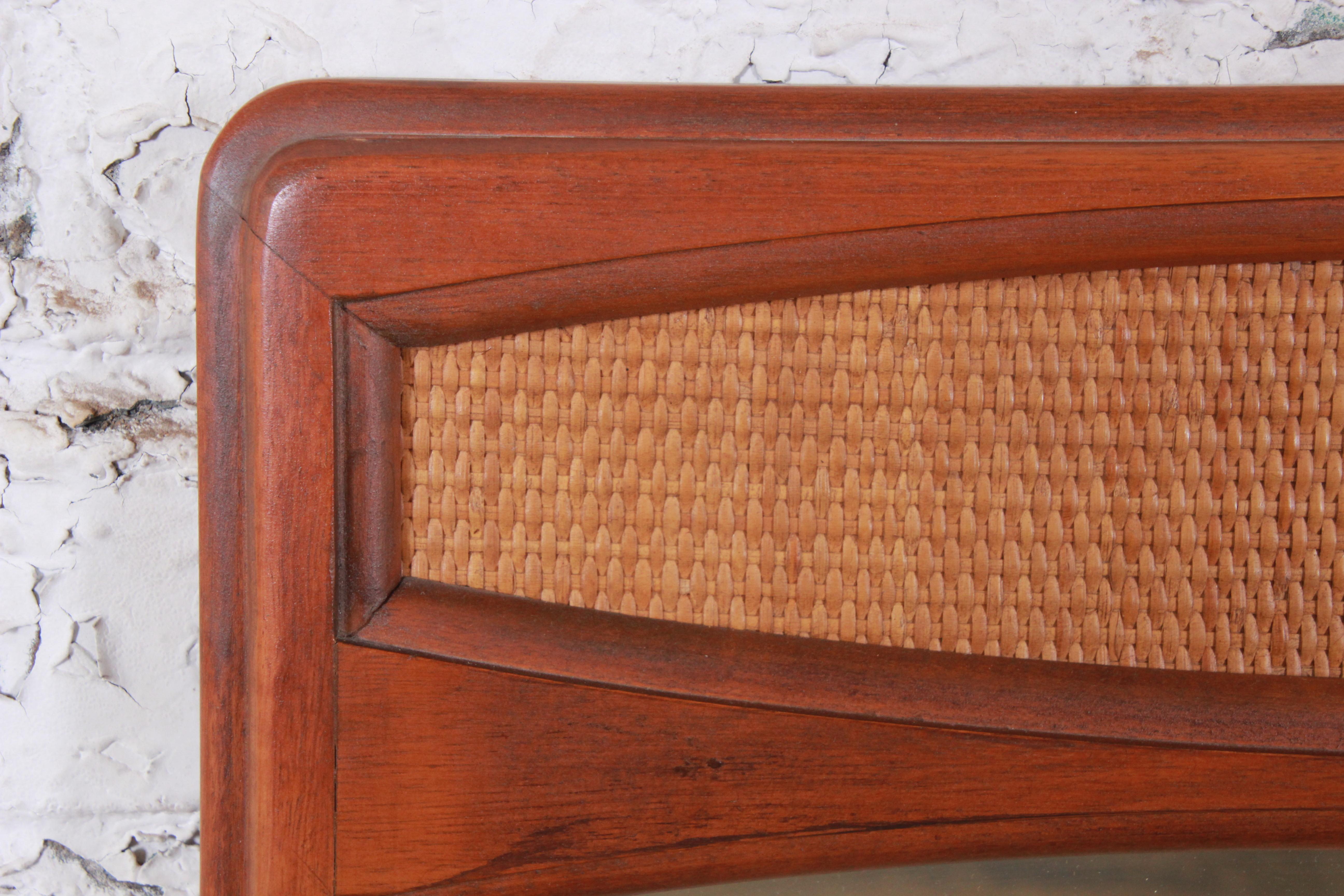 Mid-20th Century Lane Rhythm Mid-Century Modern Cane and Walnut Framed Mirror