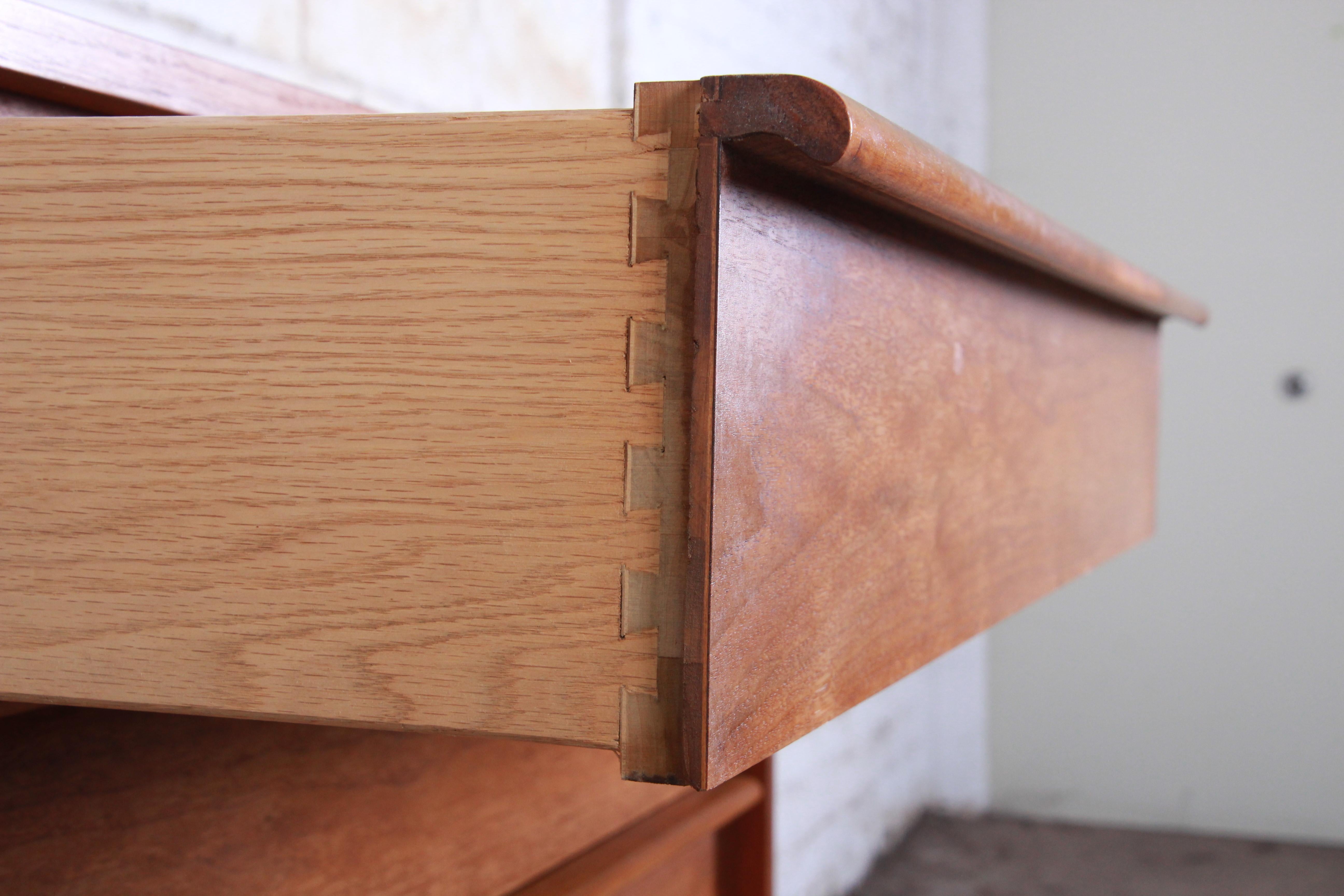 Lane Rhythm Mid-Century Modern Sculpted Walnut Highboy Dresser In Good Condition In South Bend, IN