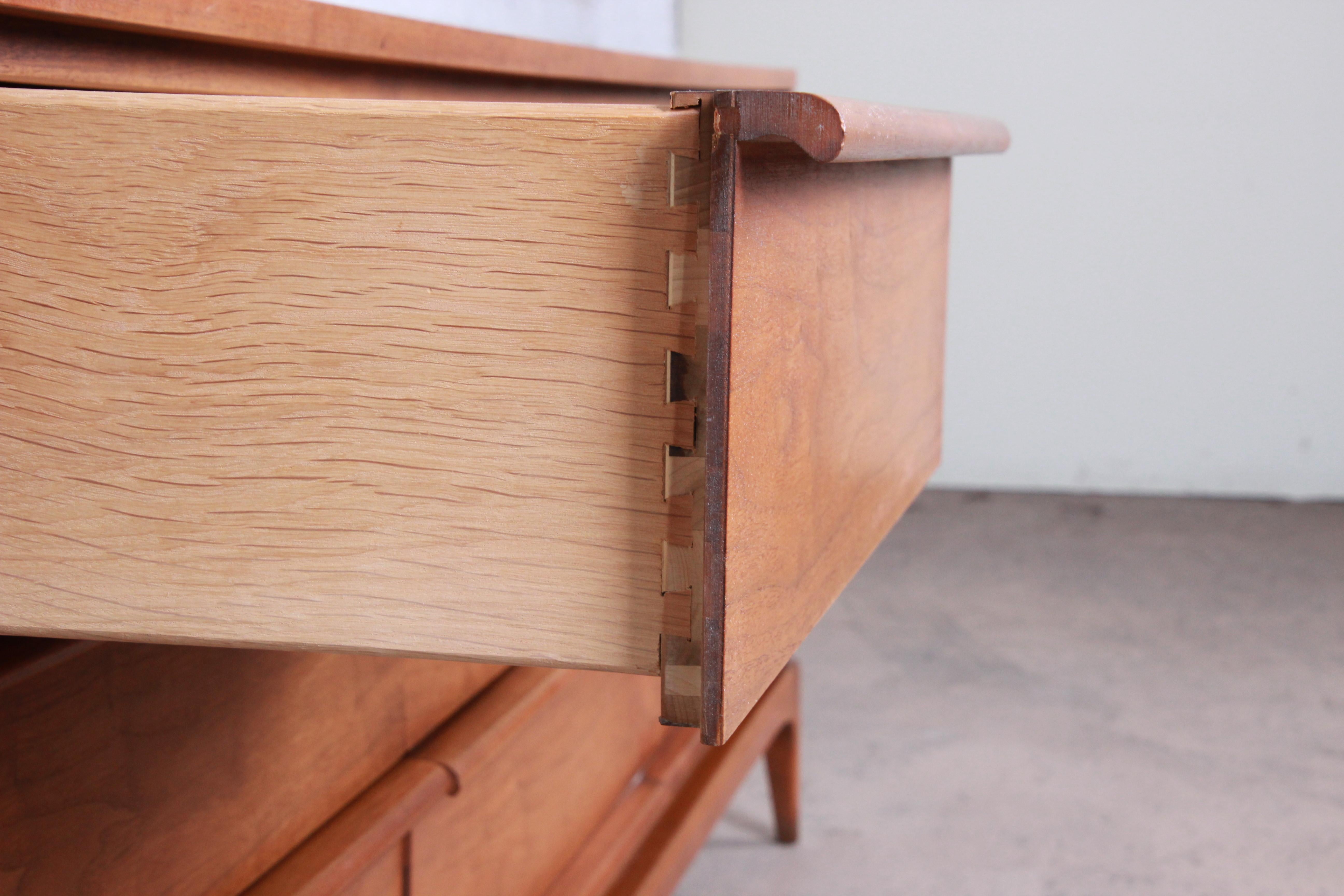 Lane Rhythm Mid-Century Modern Sculpted Walnut Long Dresser or Credenza 1