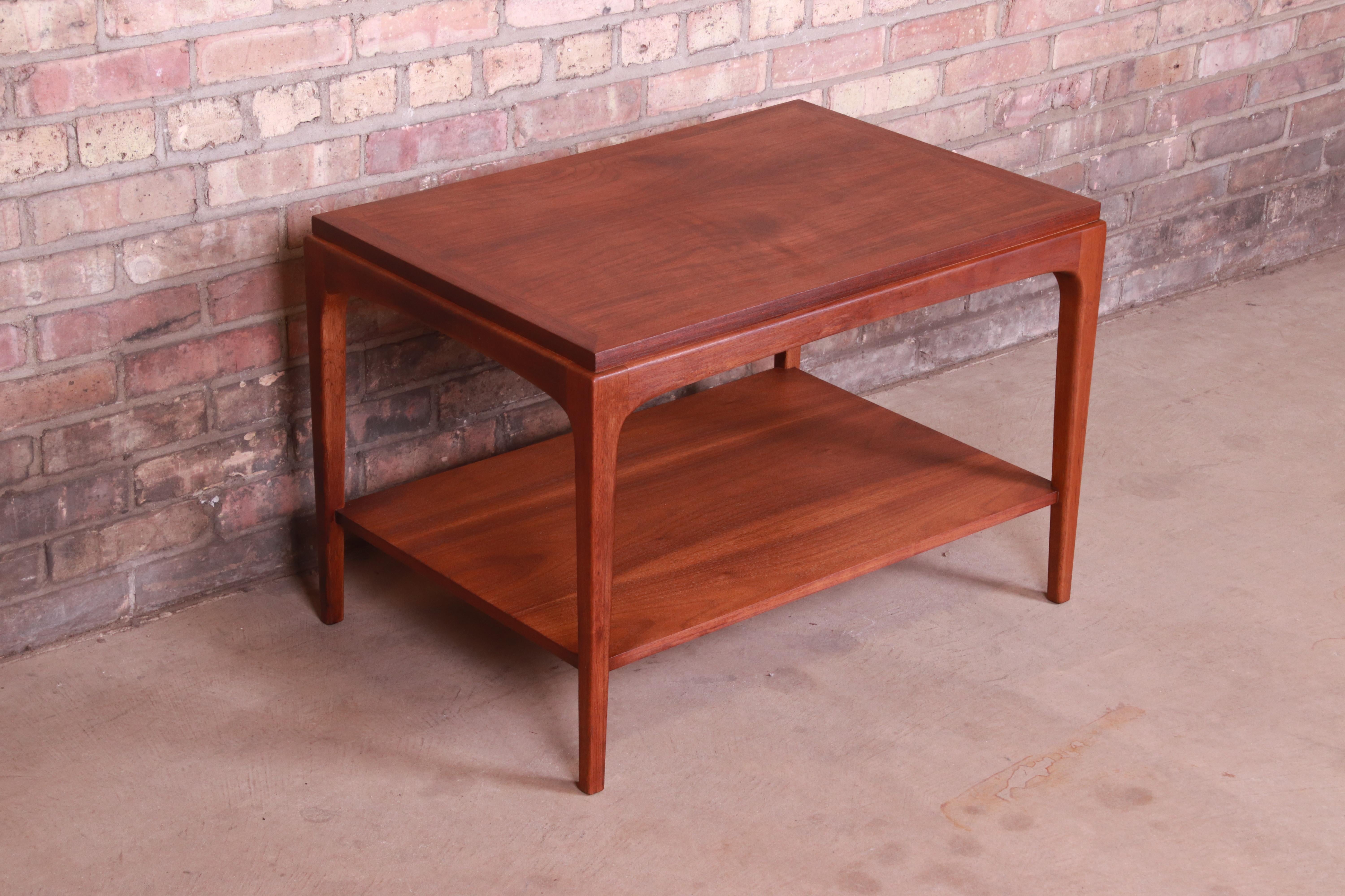 American Lane Rhythm Mid-Century Modern Sculpted Walnut Side Table, Newly Refinished