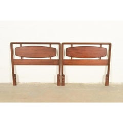 Lane Rhythm Mid-Century Modern Sculpted Walnut Twin Size Headboards, Pair