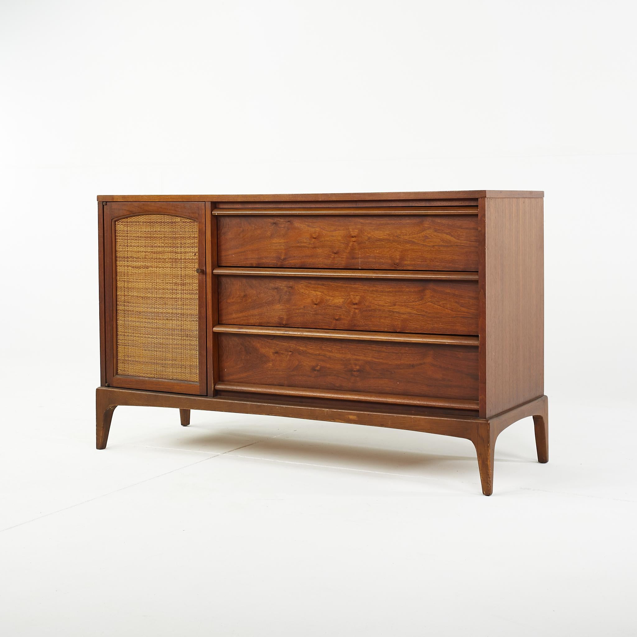 Late 20th Century Lane Rhythm Mid-Century Reversible Door Walnut and Cane Buffet For Sale