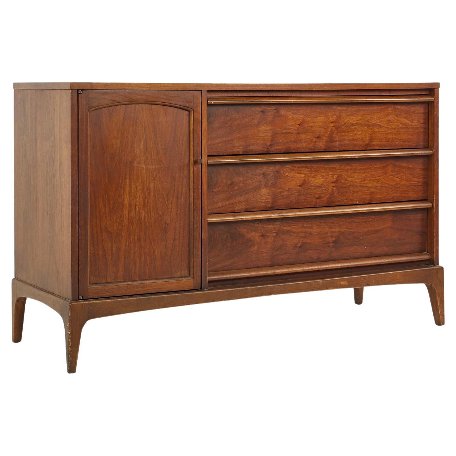 Lane Rhythm Mid-Century Reversible Door Walnut and Cane Buffet For Sale