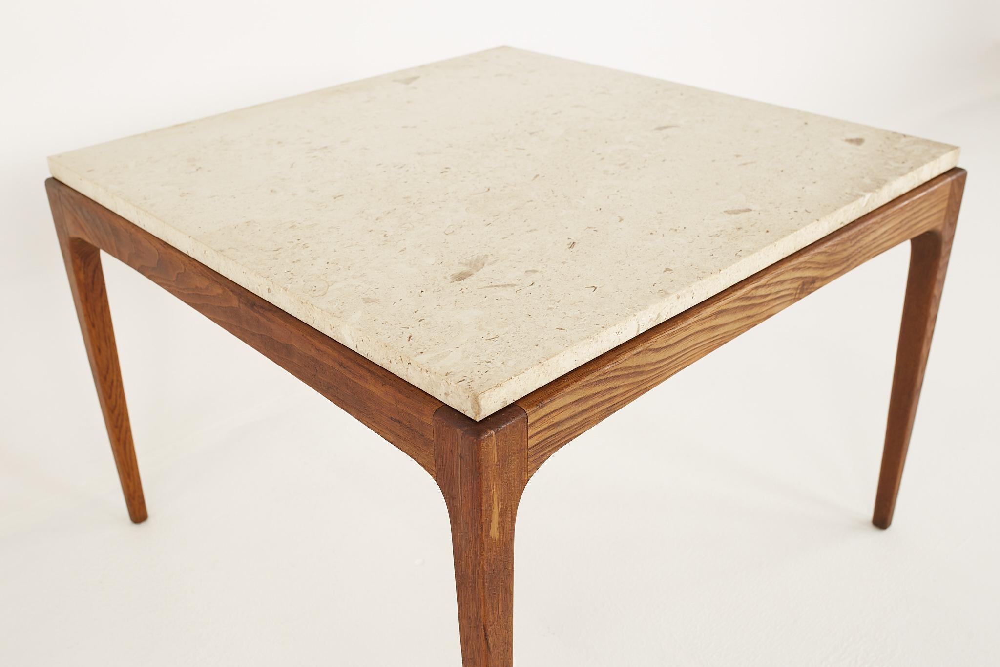 Lane Rhythm Mid Century Travertine Top Square Coffee Table In Good Condition For Sale In Countryside, IL
