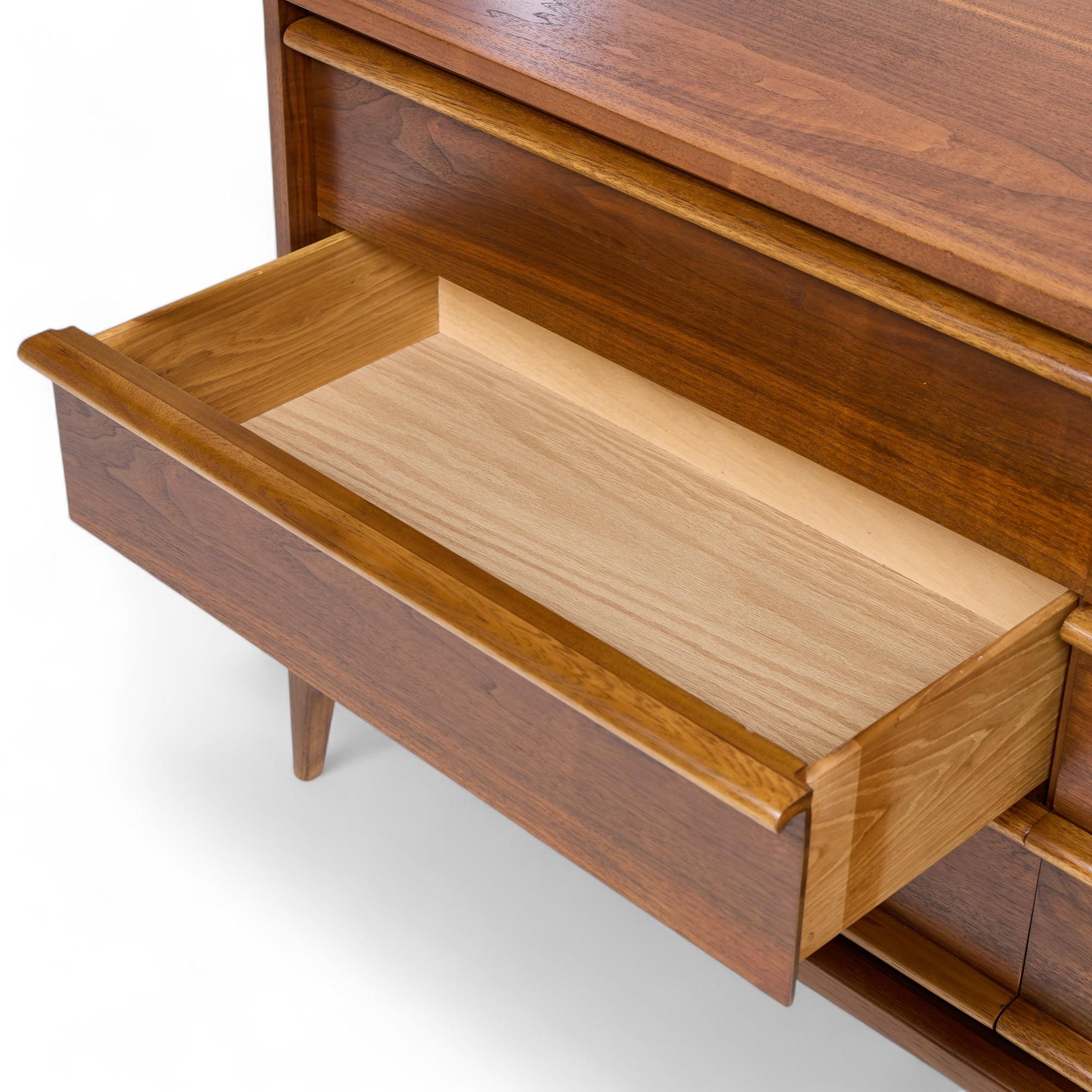 20th Century Lane Rhythm Mid Century Walnut 6 Drawer Lowboy Dresser For Sale