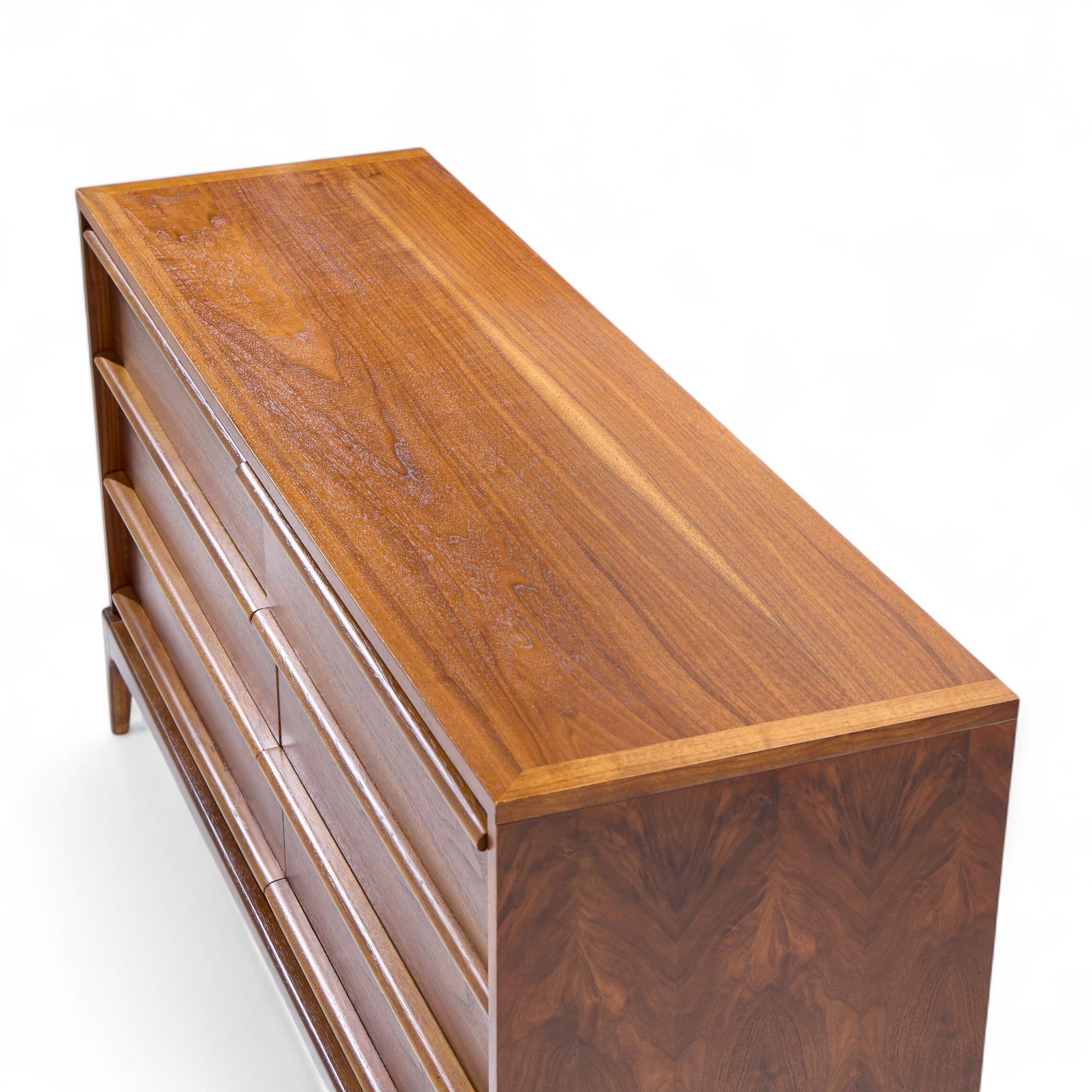 Lane Rhythm Mid Century Walnut 6 Drawer Lowboy Dresser For Sale 1