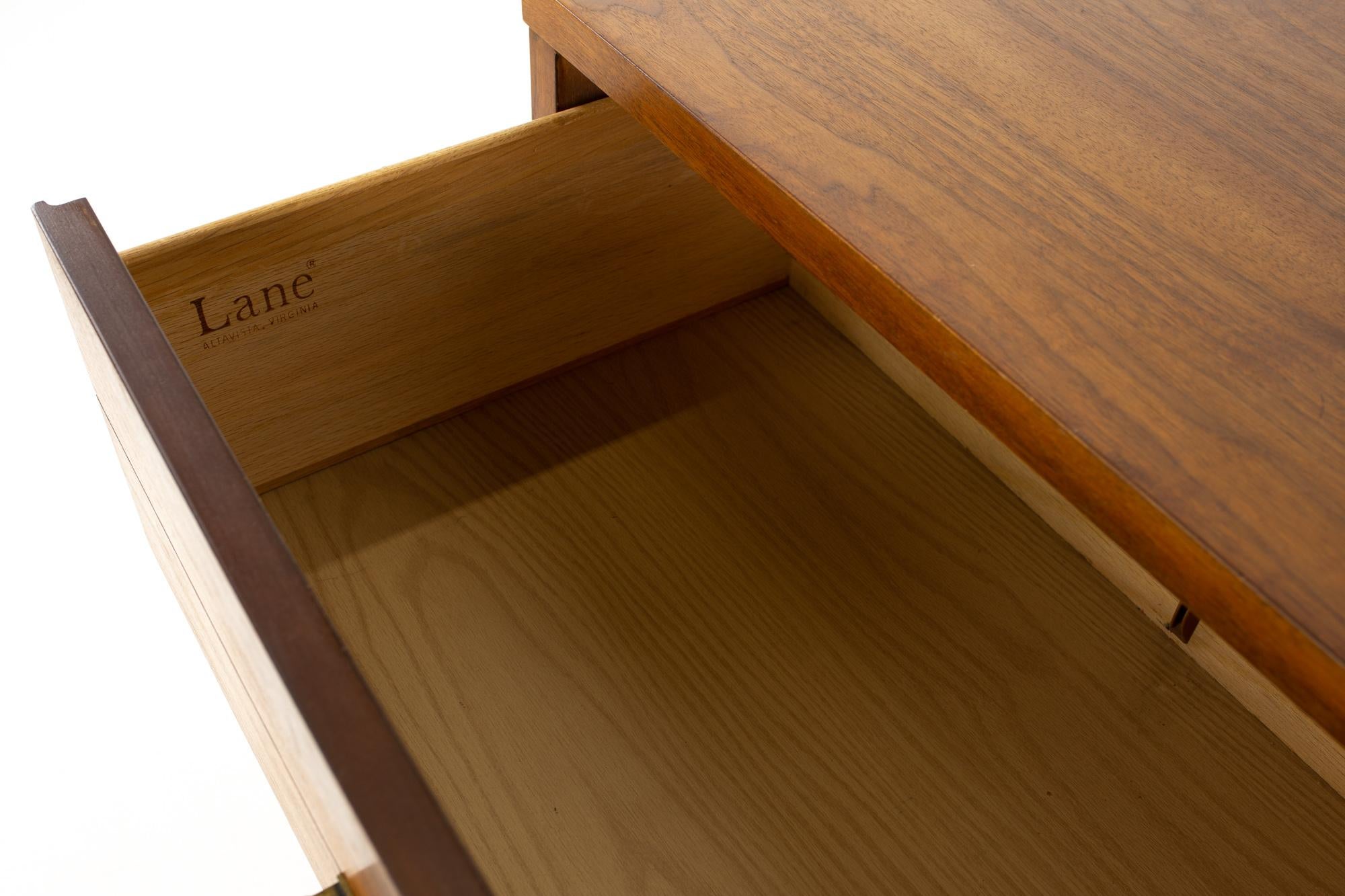 Lane Rhythm Mid Century Walnut and Cane 9 Drawer Lowboy Dresser 4