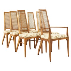 Lane Rhythm Mid-Century Walnut and Cane Dining Chairs, Set of 7