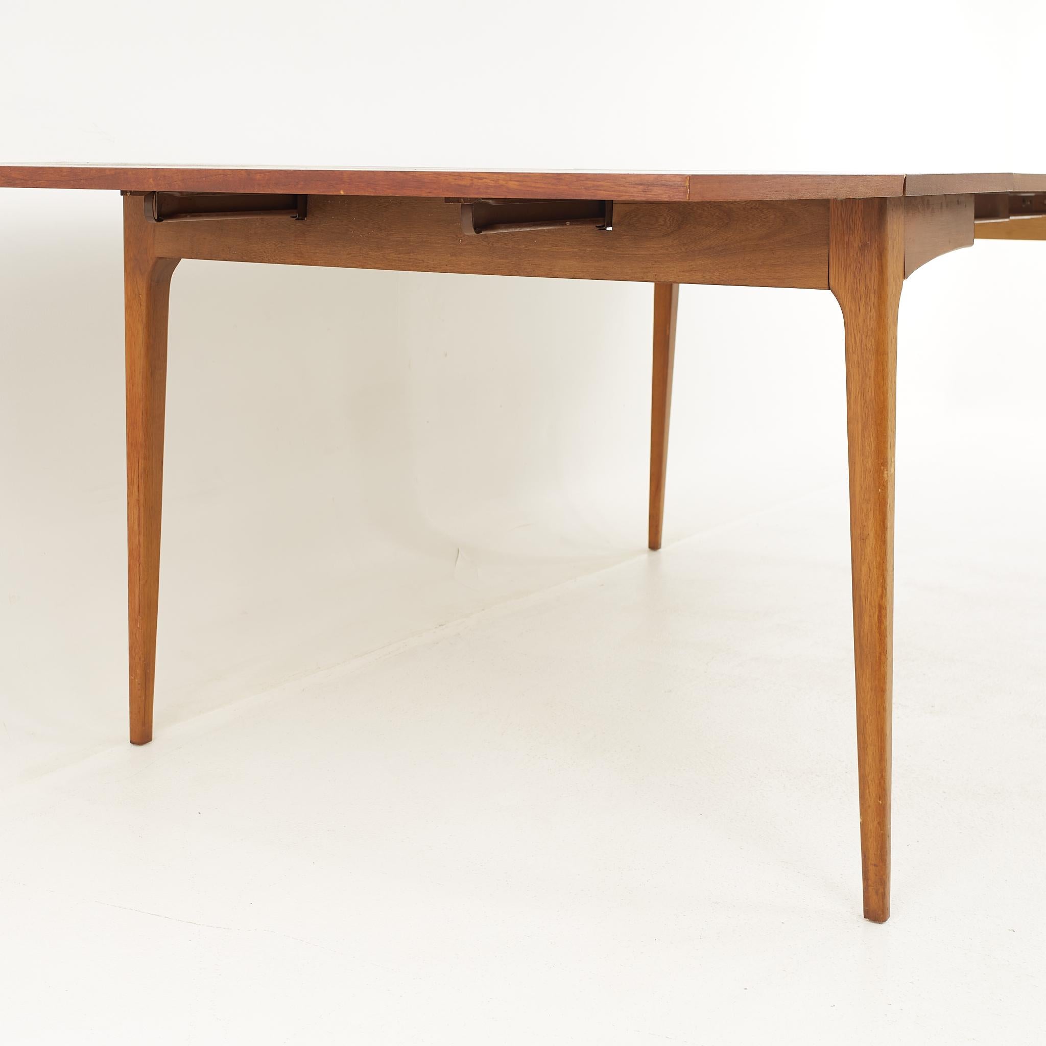 Lane Rhythm Mid-Century Walnut Drop Leaf Expanding Dining Table with 2 Leaves For Sale 9