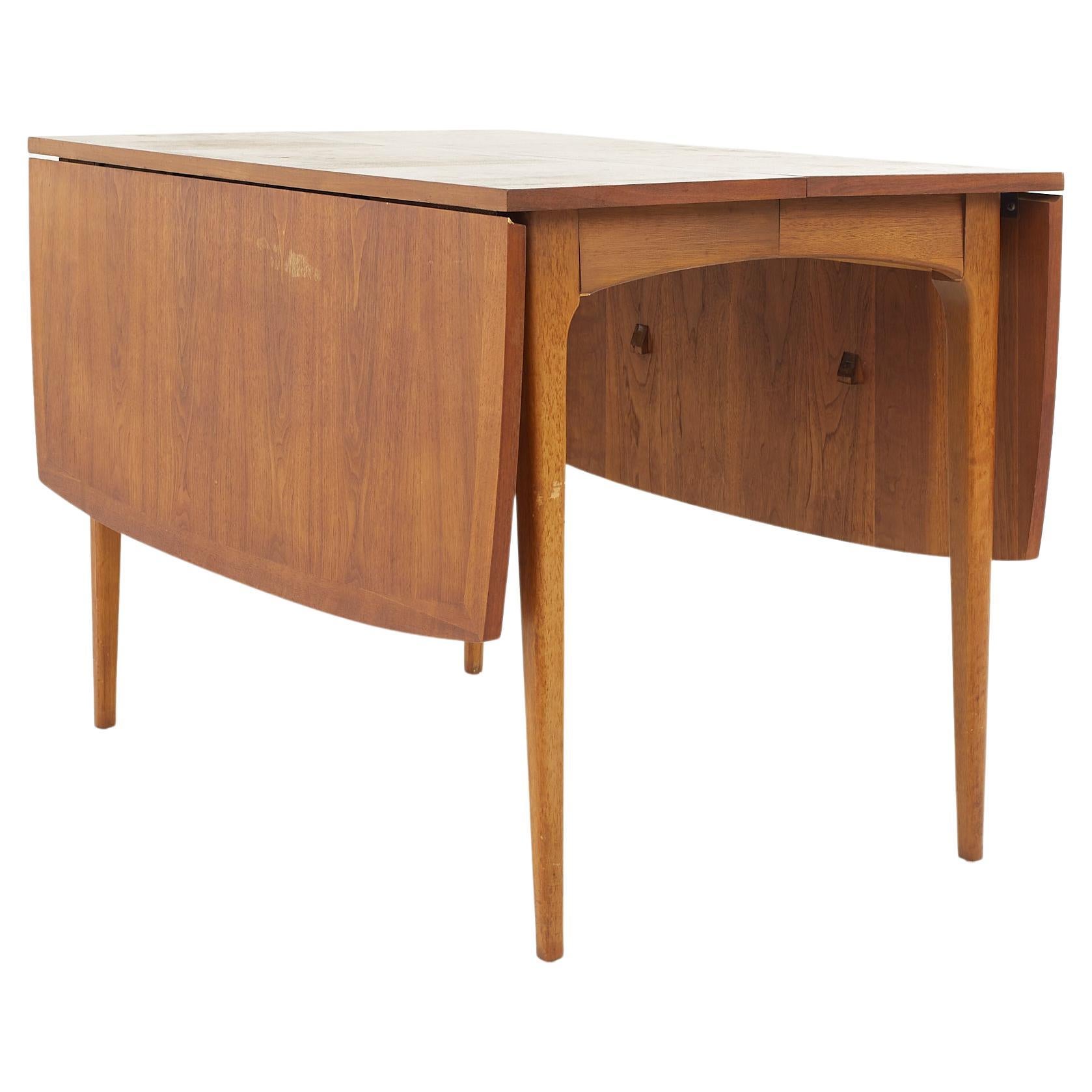 Lane Rhythm Mid-Century Walnut Drop Leaf Expanding Dining Table with 2 Leaves