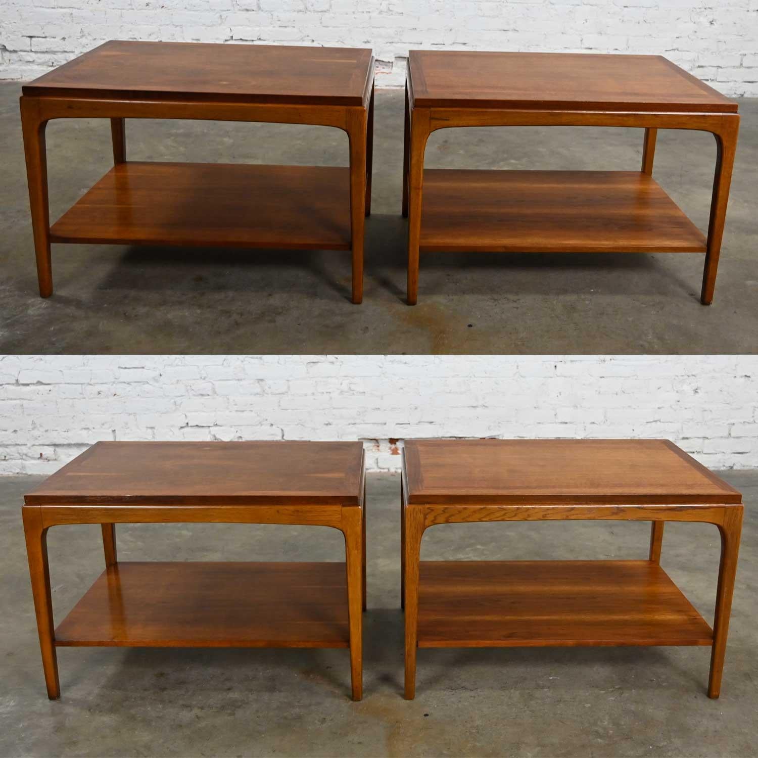 Metal Lane Rhythm Pair of Mid-Century Modern Walnut End Tables with Lower Shelf