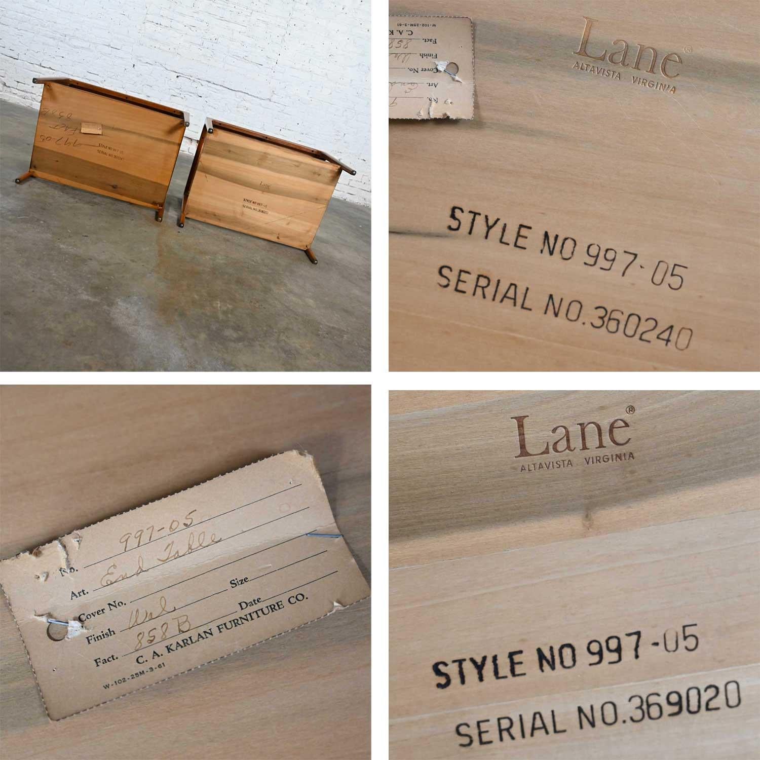 Lane Rhythm Pair of Mid-Century Modern Walnut End Tables with Lower Shelf 5