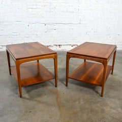 Lane Rhythm Pair of Mid-Century Modern Walnut End Tables with Lower Shelf