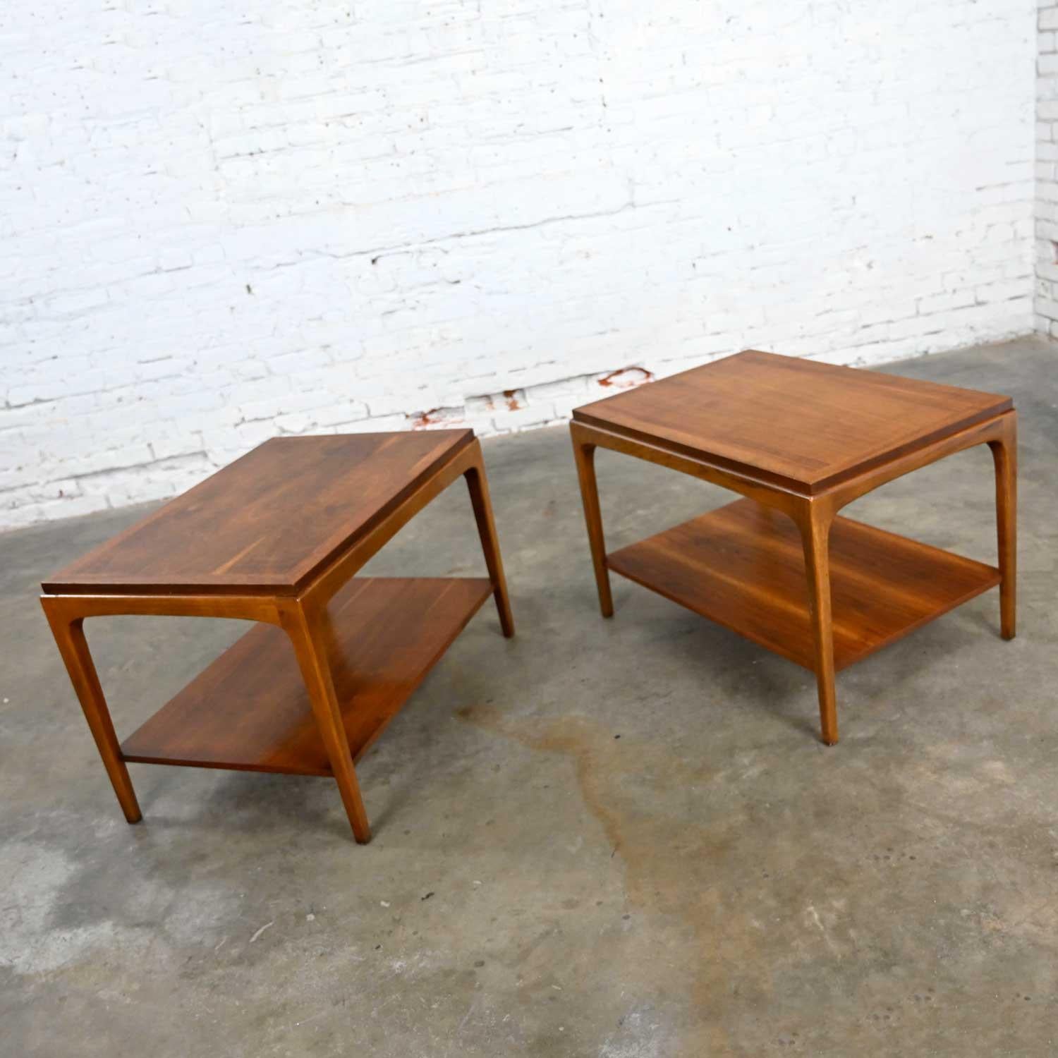 Plated Lane Rhythm Pair of Mid-Century Modern Walnut End Tables with Lower Shelf