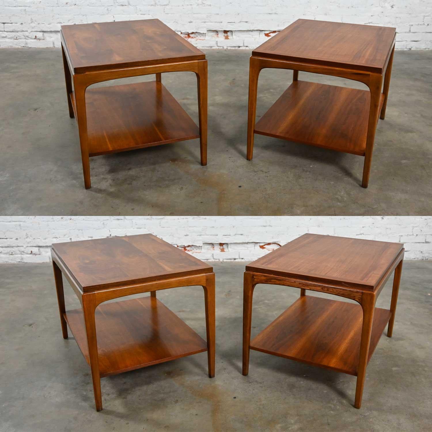 Mid-20th Century Lane Rhythm Pair of Mid-Century Modern Walnut End Tables with Lower Shelf