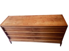 Lane Rhythm Paul McCobb Style Walnut Six-Drawer Dresser, Mid-Century