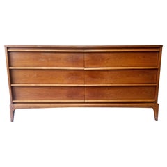 Lane Rhythm Paul McCobb Style Walnut Six-Drawer Dresser, Mid-Century