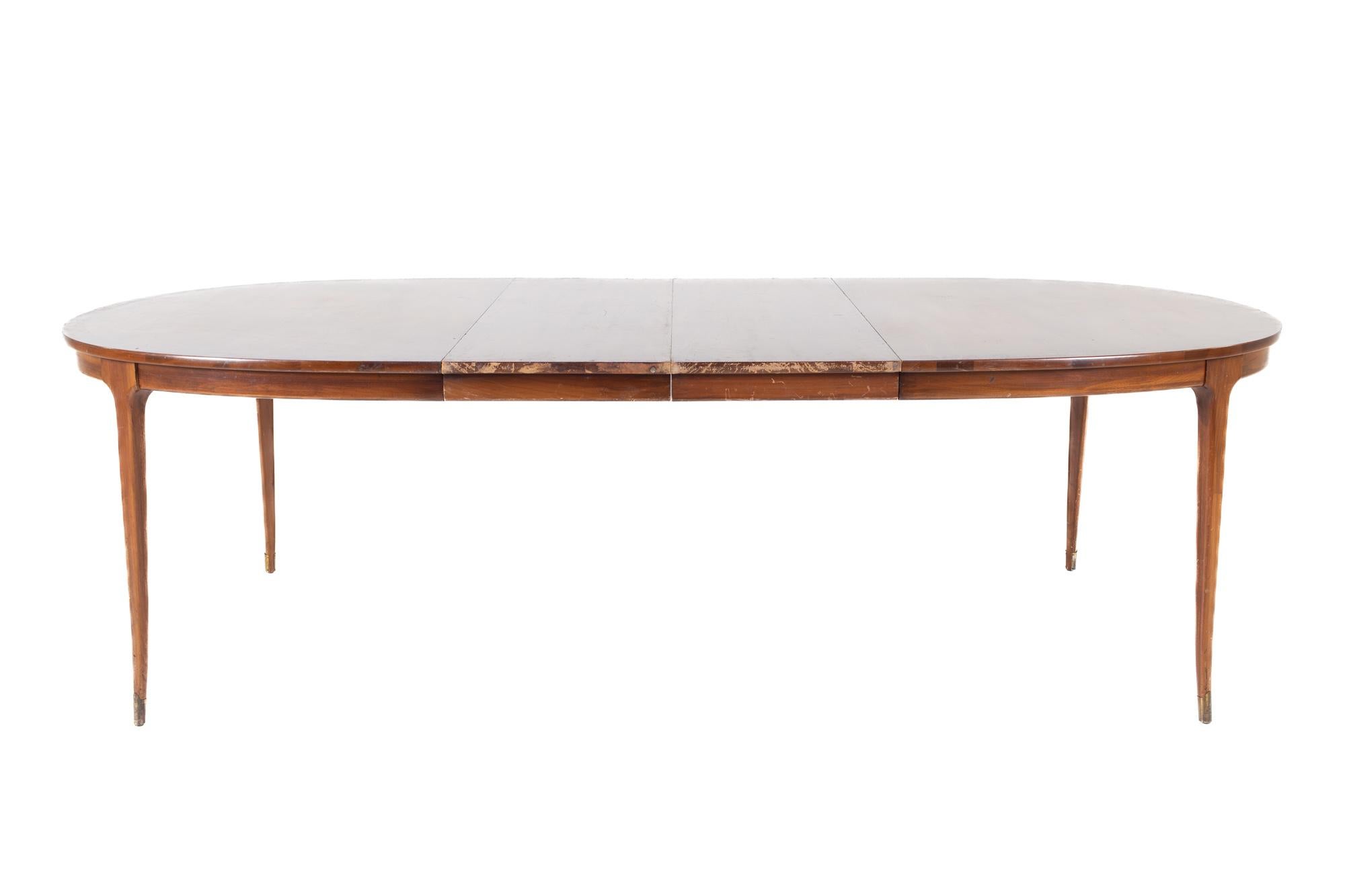 Lane Rhythm Style Mid Century Oval Walnut Dining Table with Brass Tipped Legs an 7