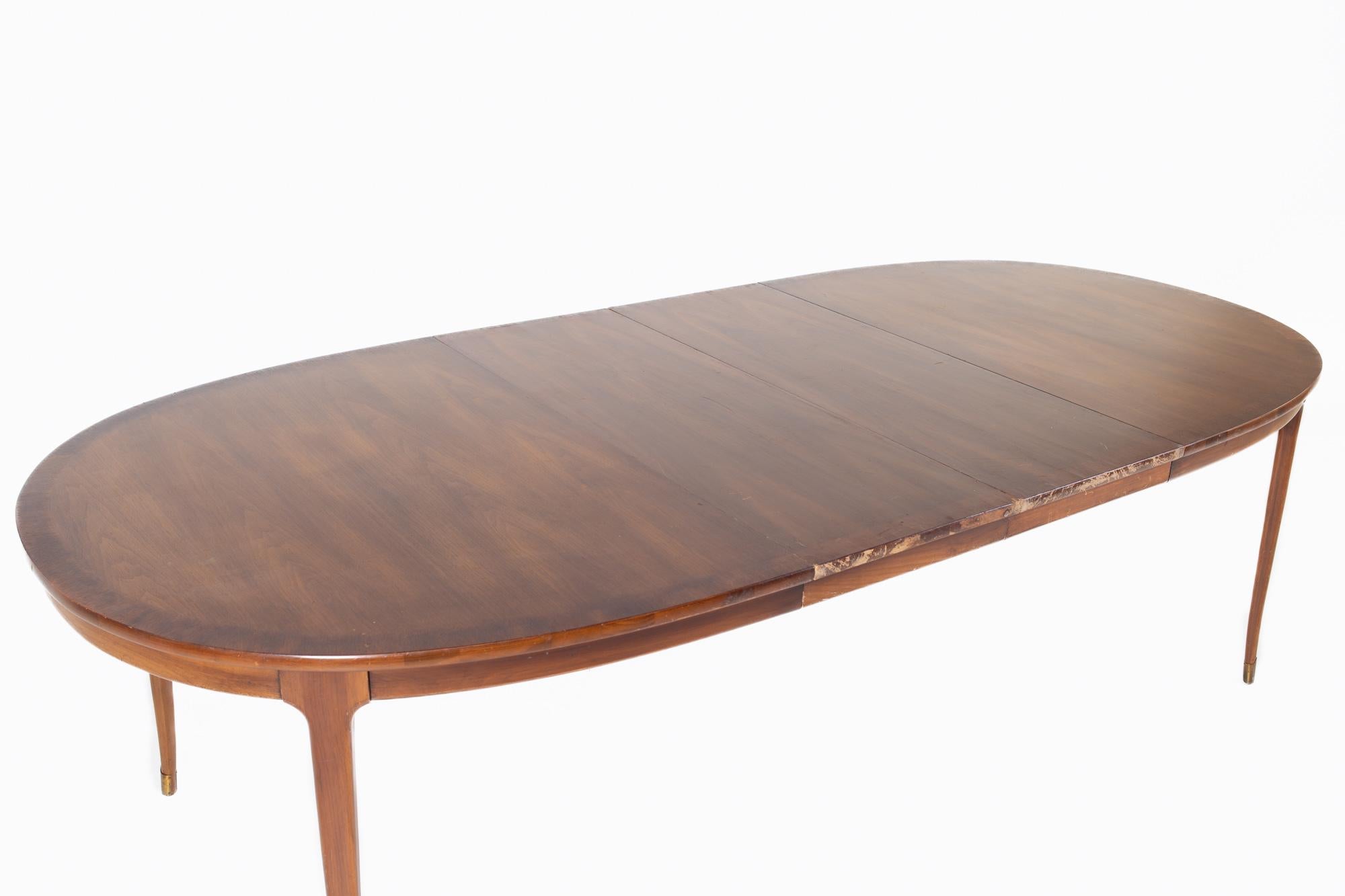 Lane Rhythm Style Mid Century Oval Walnut Dining Table with Brass Tipped Legs an 9