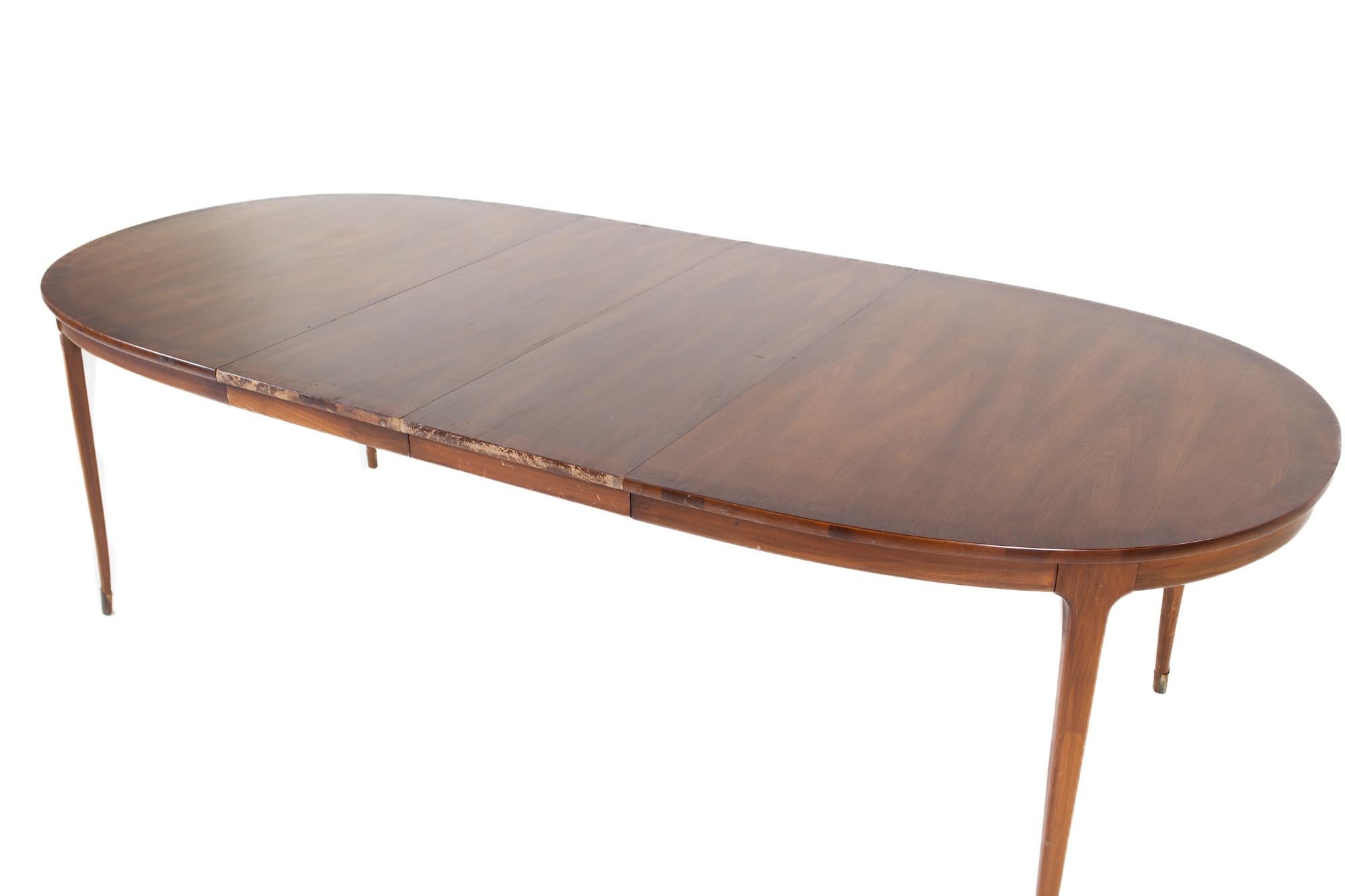 Lane Rhythm Style Mid Century Oval Walnut Dining Table with Brass Tipped Legs an 10