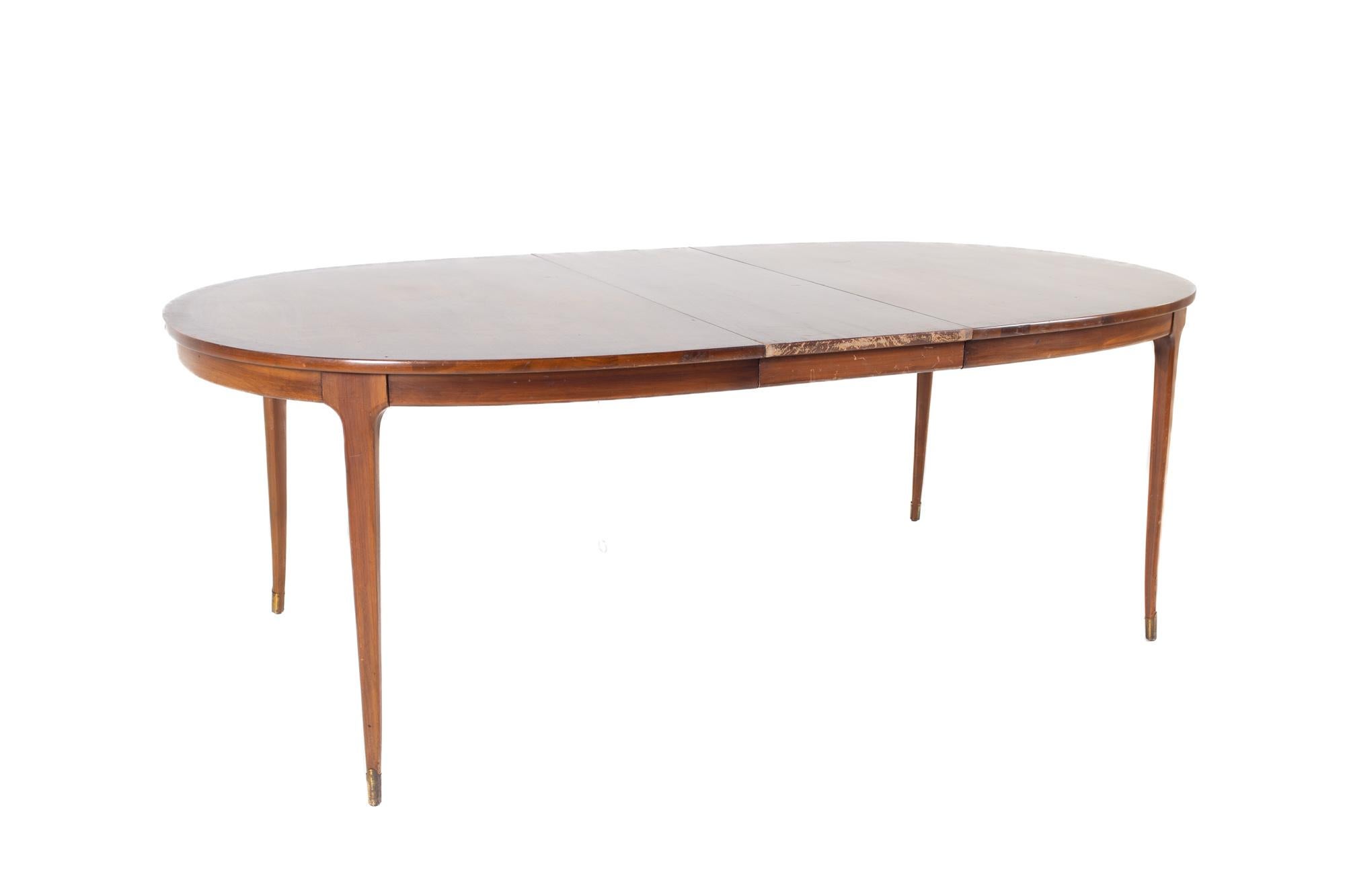 Lane Rhythm Style Mid Century Oval Walnut Dining Table with Brass Tipped Legs an 1