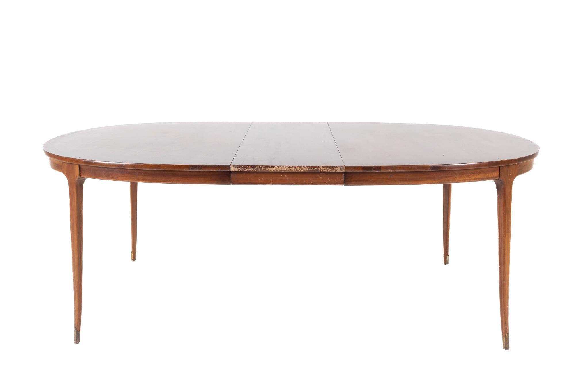 Lane Rhythm Style Mid Century Oval Walnut Dining Table with Brass Tipped Legs an 2