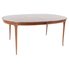 Lane Rhythm Style Mid Century Oval Walnut Dining Table with Brass Tipped Legs an