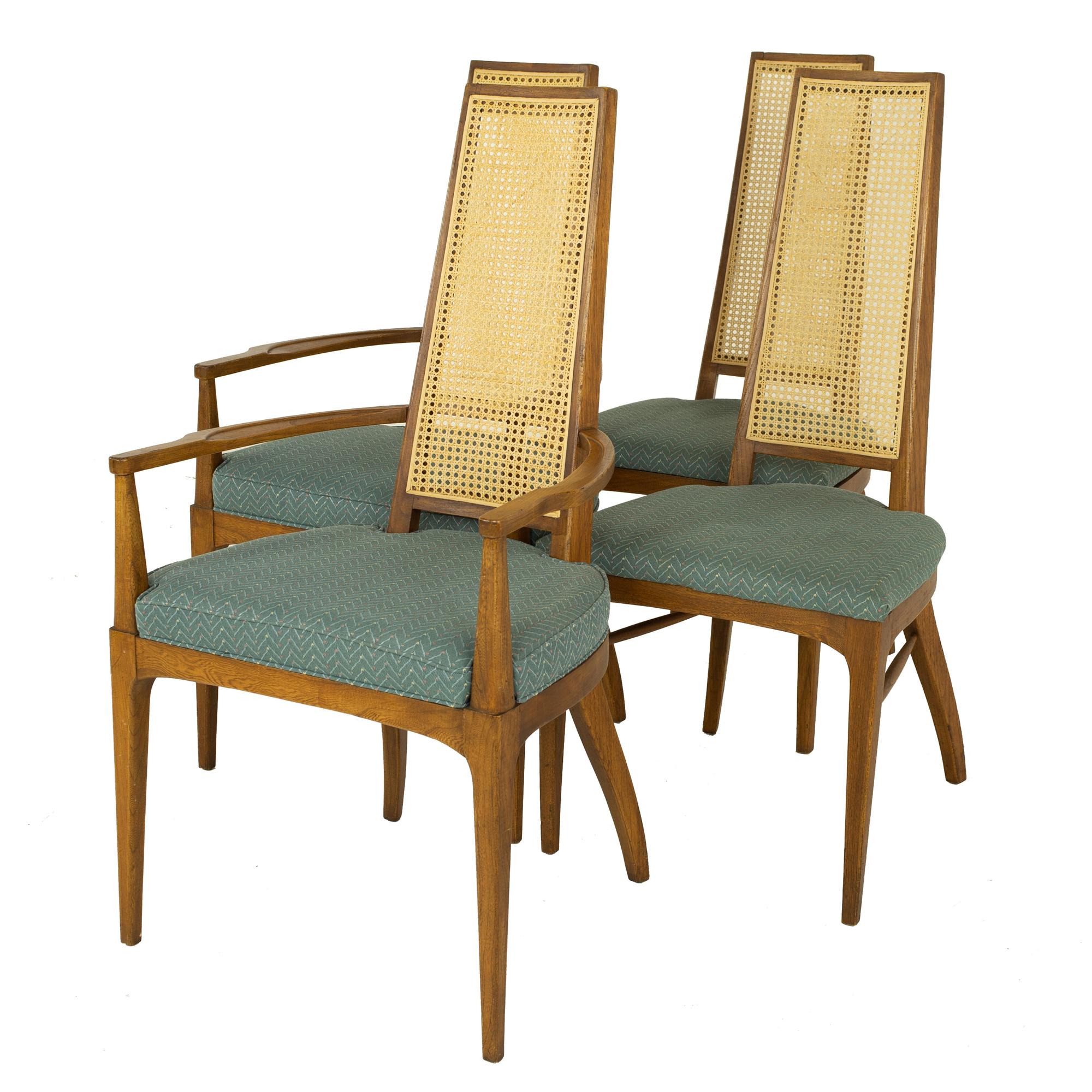 Mid-Century Modern Lane Rhythm Style Mid Century Walnut and Cane High Back Dining, Chairs Set of 6