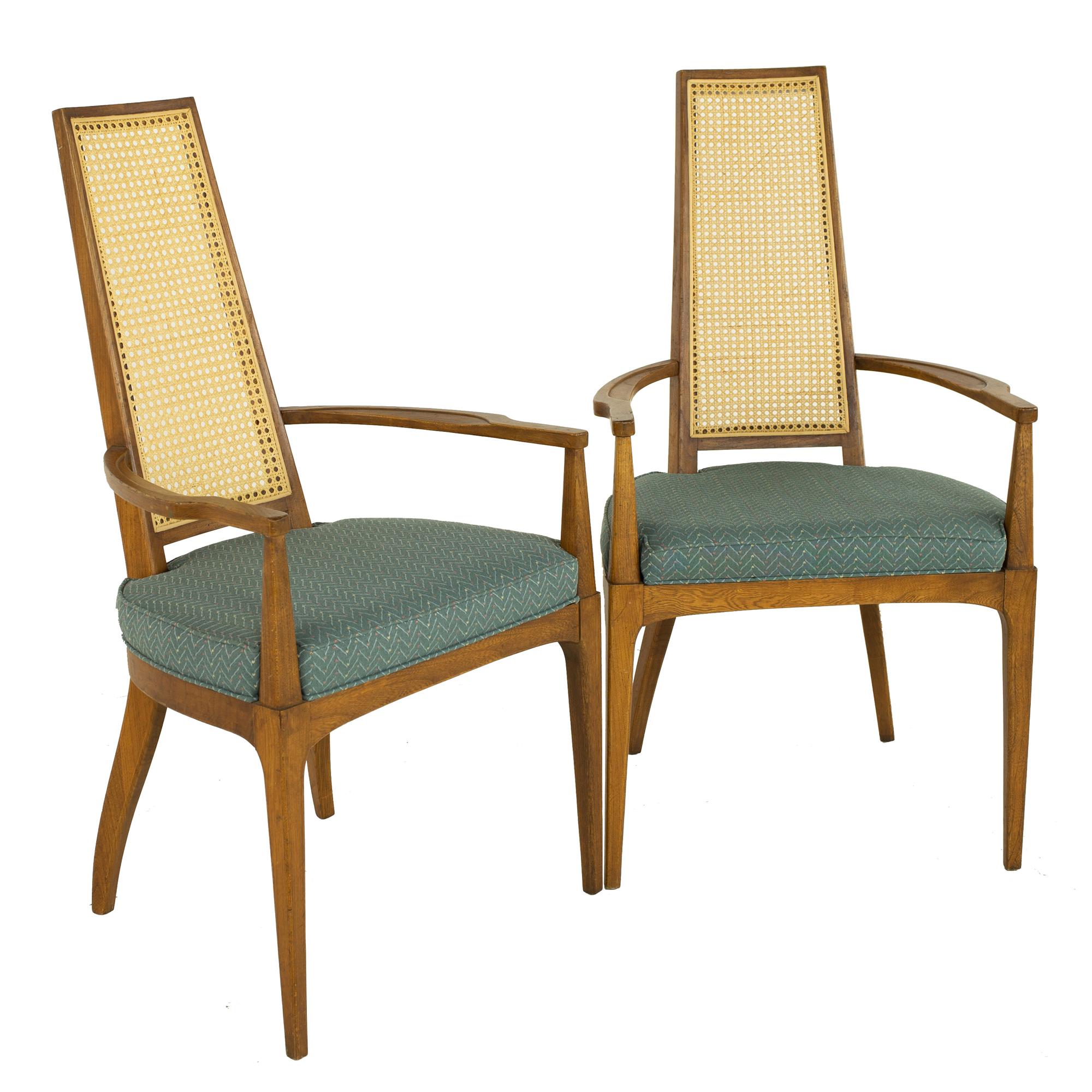 American Lane Rhythm Style Mid Century Walnut and Cane High Back Dining, Chairs Set of 6