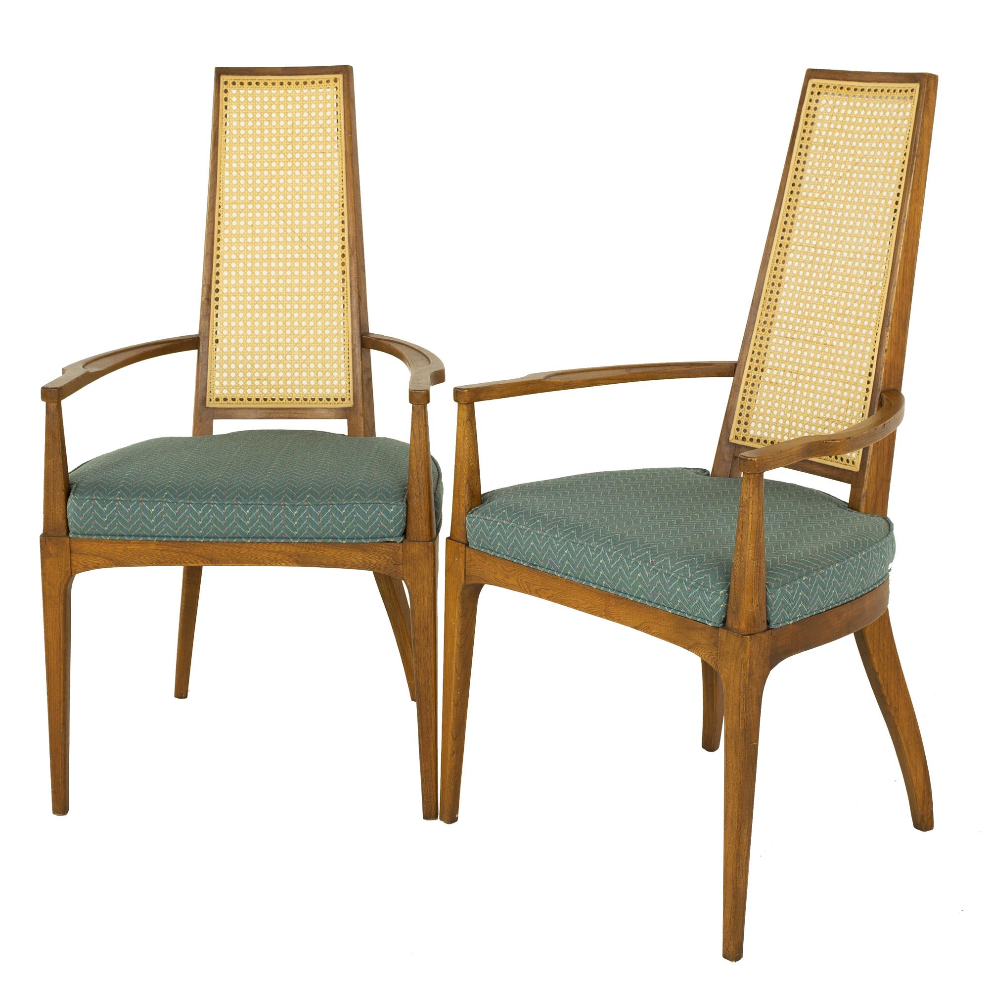 Lane Rhythm Style Mid Century Walnut and Cane High Back Dining, Chairs Set of 6 In Good Condition In Countryside, IL
