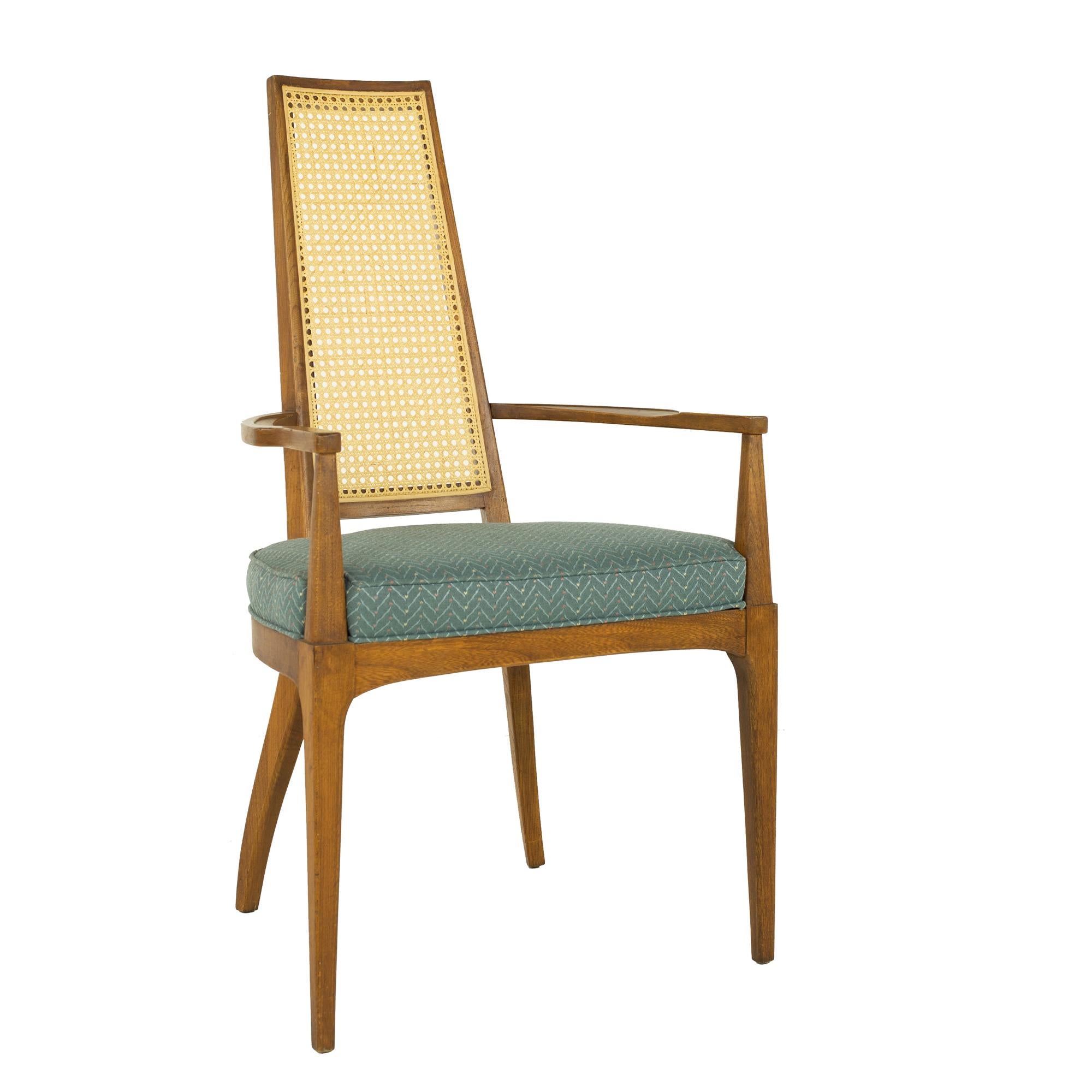 Late 20th Century Lane Rhythm Style Mid Century Walnut and Cane High Back Dining, Chairs Set of 6
