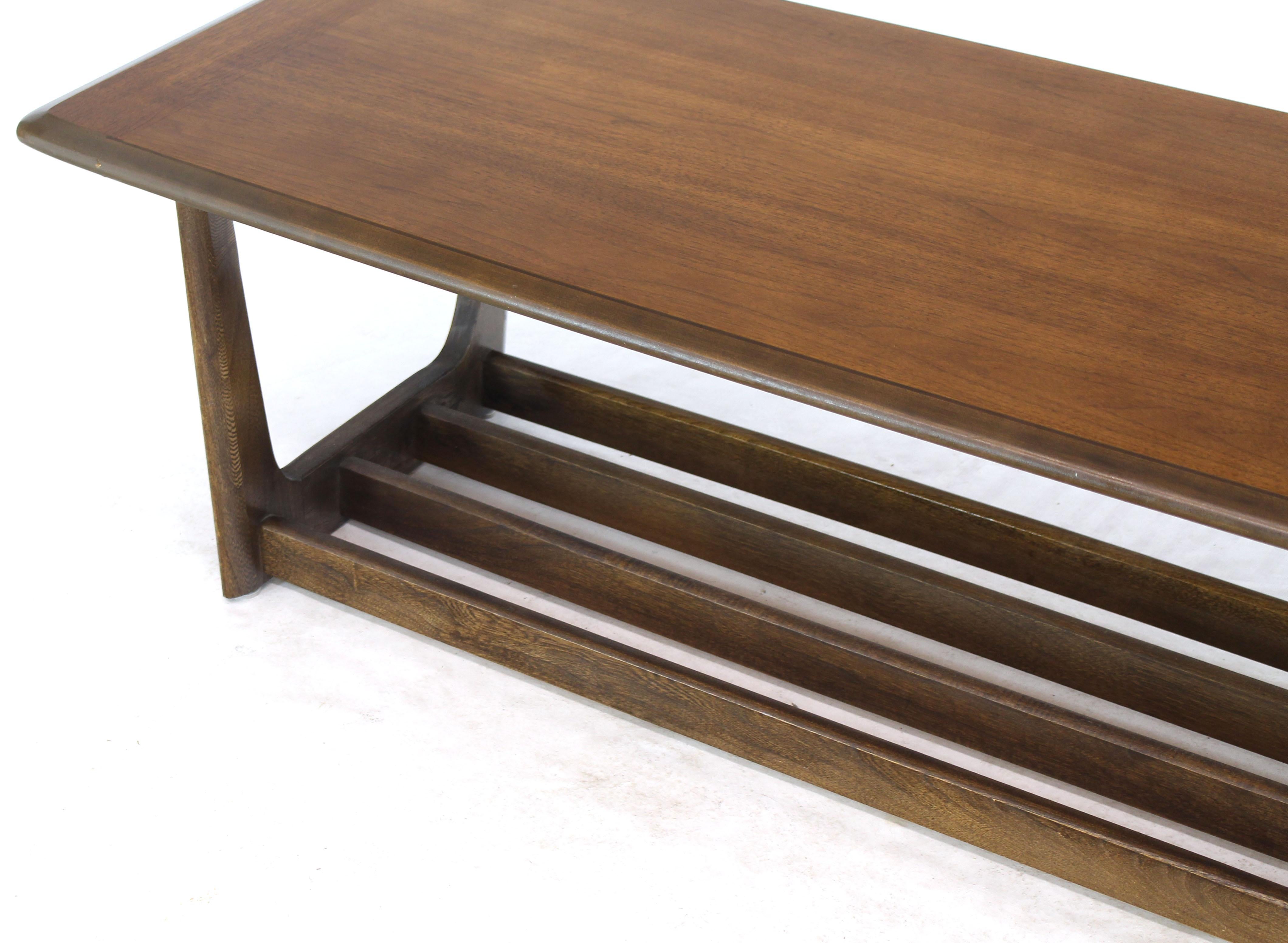 Lacquered Lane Rounded Rectangle Shape Two-Tier Walnut Coffee Table