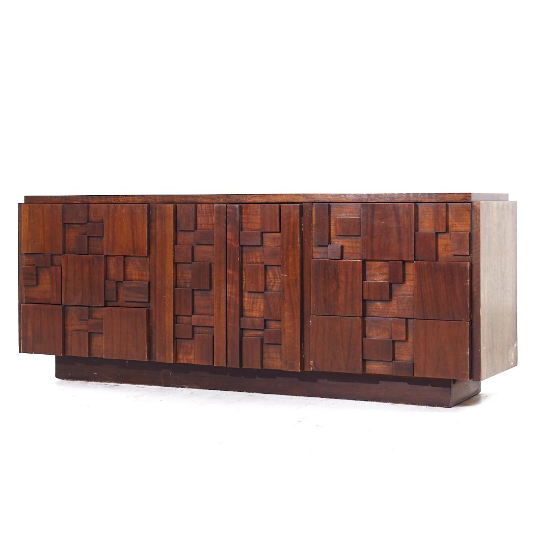 Mid-Century Modern Lane Stacatto Brutalist Mid Century Walnut Lowboy Dresser