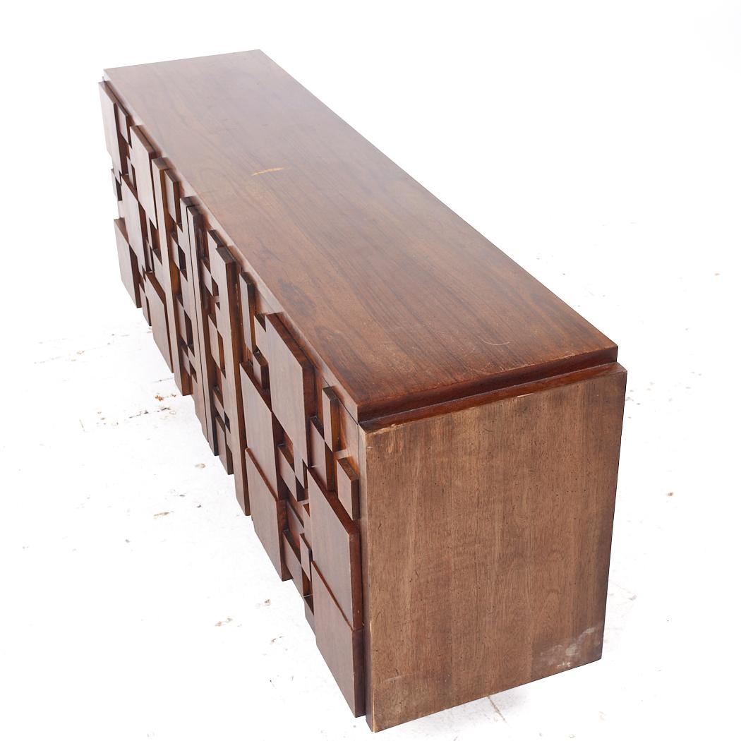 Late 20th Century Lane Stacatto Brutalist Mid Century Walnut Lowboy Dresser