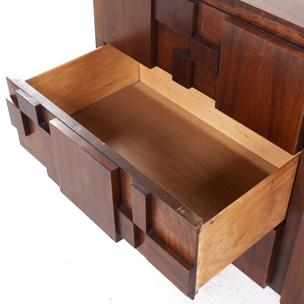 Lane Stacatto Brutalist Mid Century Walnut Lowboy Dresser 3