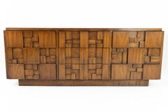 Lane Staccato Brutalist Mid Century 9 Drawer Walnut Lowboy Dresser