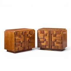 Lane Staccato Brutalist Mid Century Nightstands - Pair