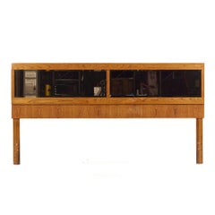 Lane Staccato Brutalist Mid Century Oak and Mirror King Headboard