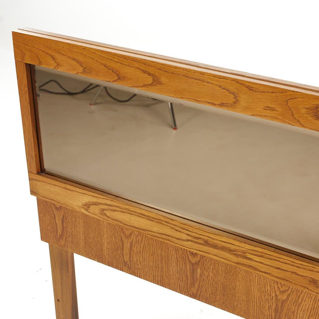 Lane Staccato Brutalist Mid Century Oak and Mirror King Headboard In Good Condition For Sale In Countryside, IL