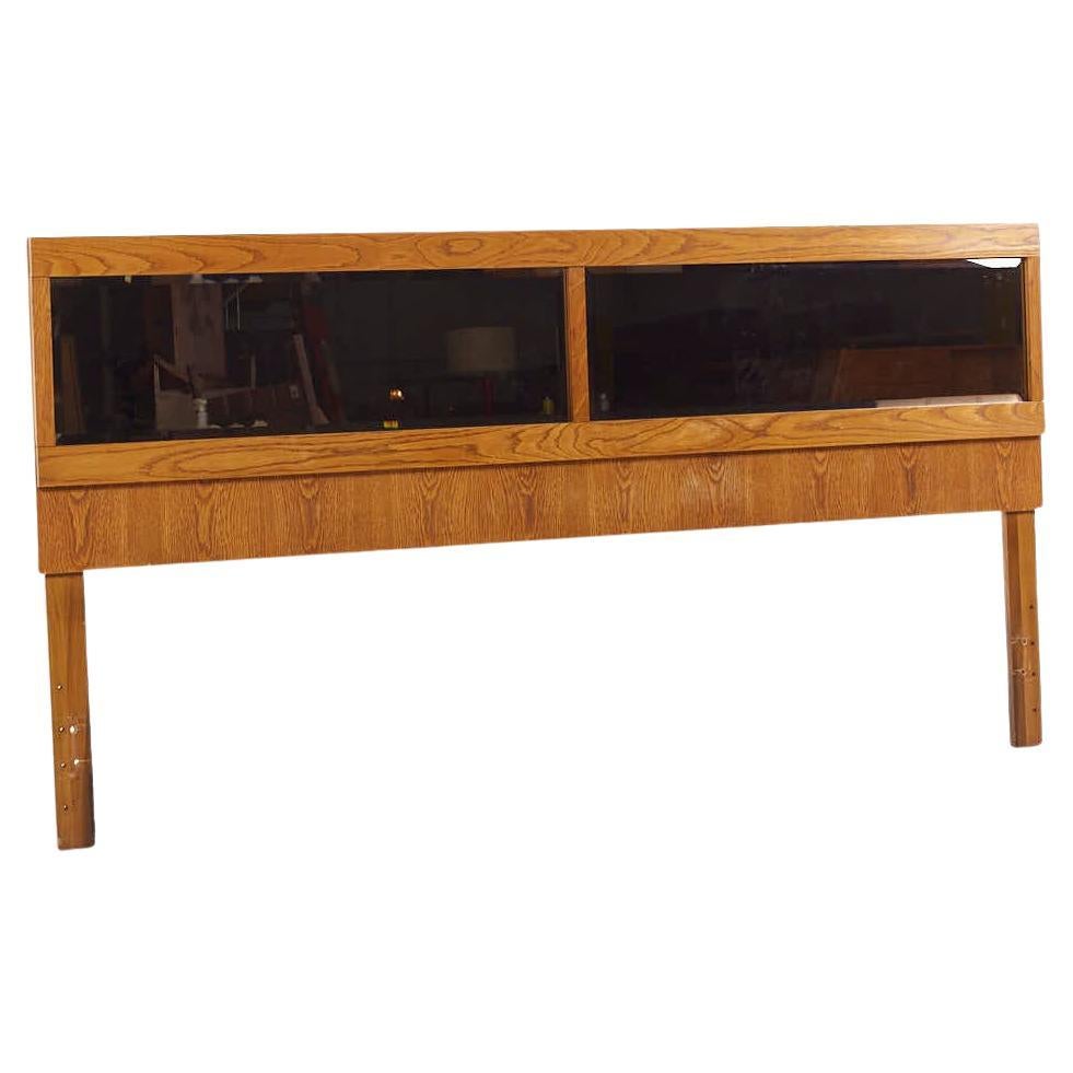 Lane Staccato Brutalist Mid Century Oak and Mirror King Headboard For Sale