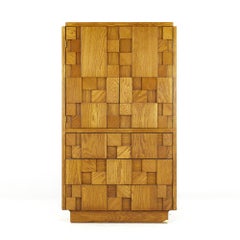 Lane Staccato Brutalist Midcentury Oak Armoire