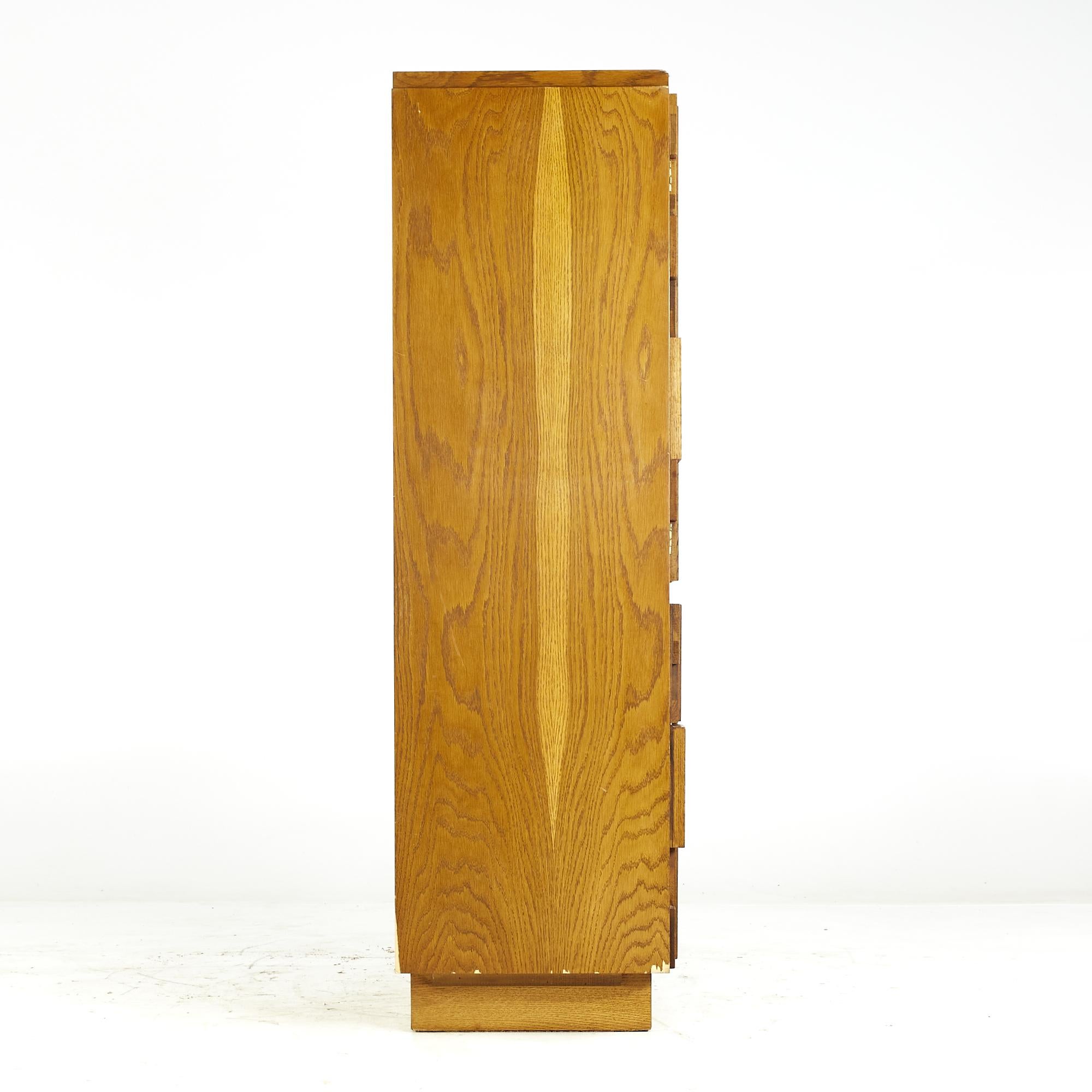 American Lane Staccato Brutalist Midcentury Oak Armoire For Sale
