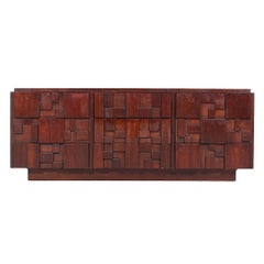 Lane Staccato Brutalist Mid Century Walnut 9 Drawer Lowboy Dresser