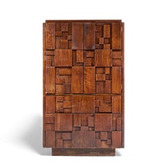 Lane Staccato Brutalist Mid Century Walnut Armoire Dresser